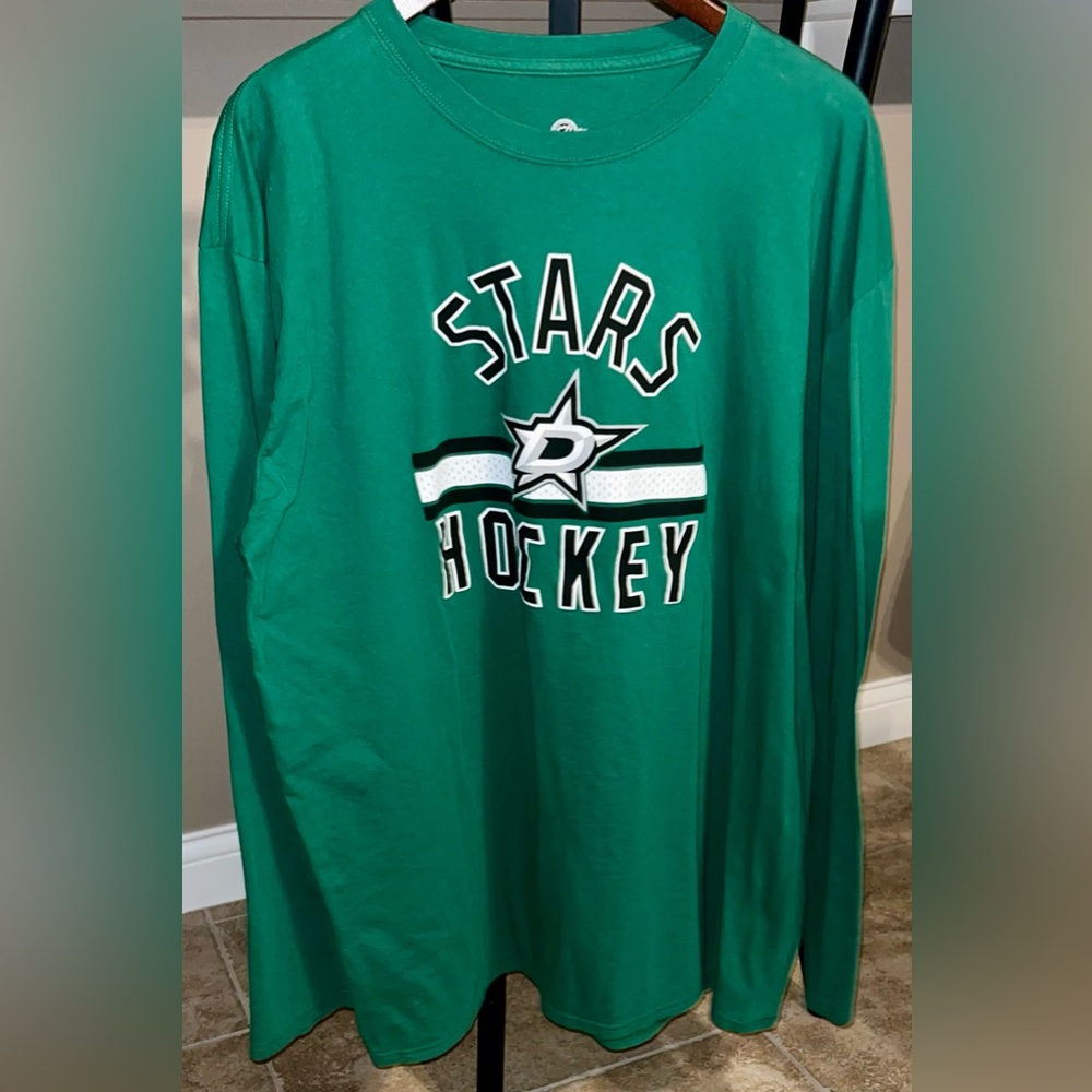 Men's NHL Dallas Stars Hockey Green Long Sleeve Crew Neck Shirt, 2XL